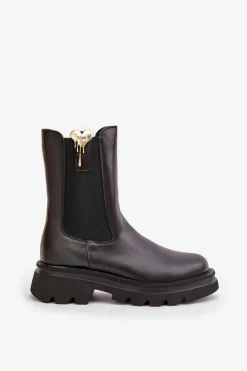 Skórzane Botki Sztyblety z Ozdobą CheBello 4537 Czarne