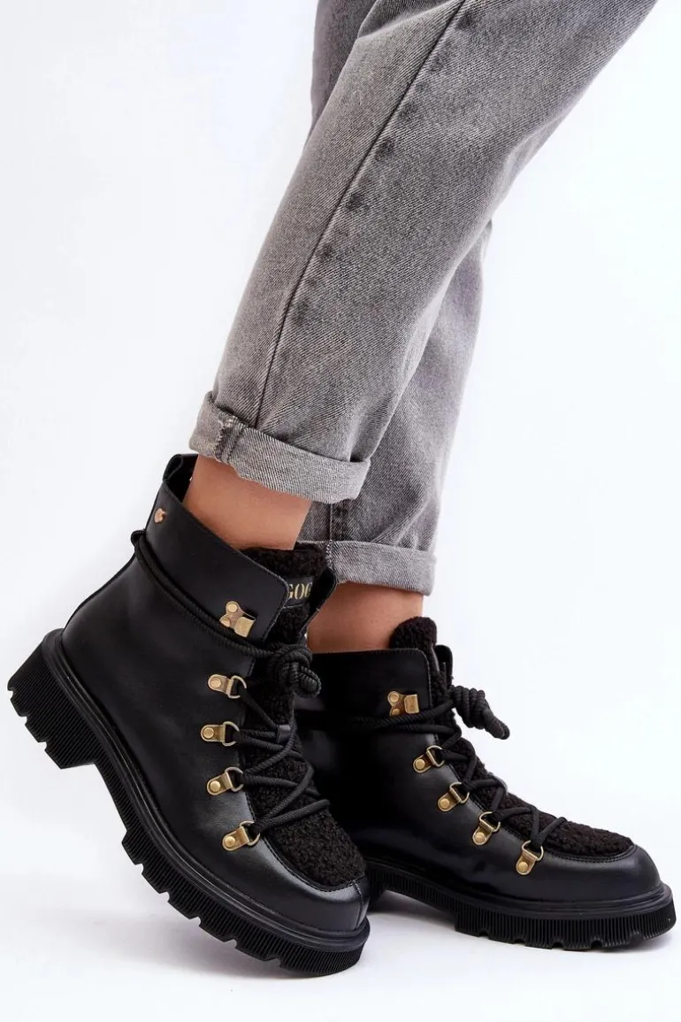 Skórzane Botki Trapery Damskie GOE MM2N4082 Czarne