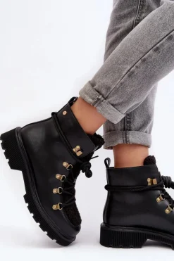 Skórzane Botki Trapery Damskie GOE MM2N4082 Czarne