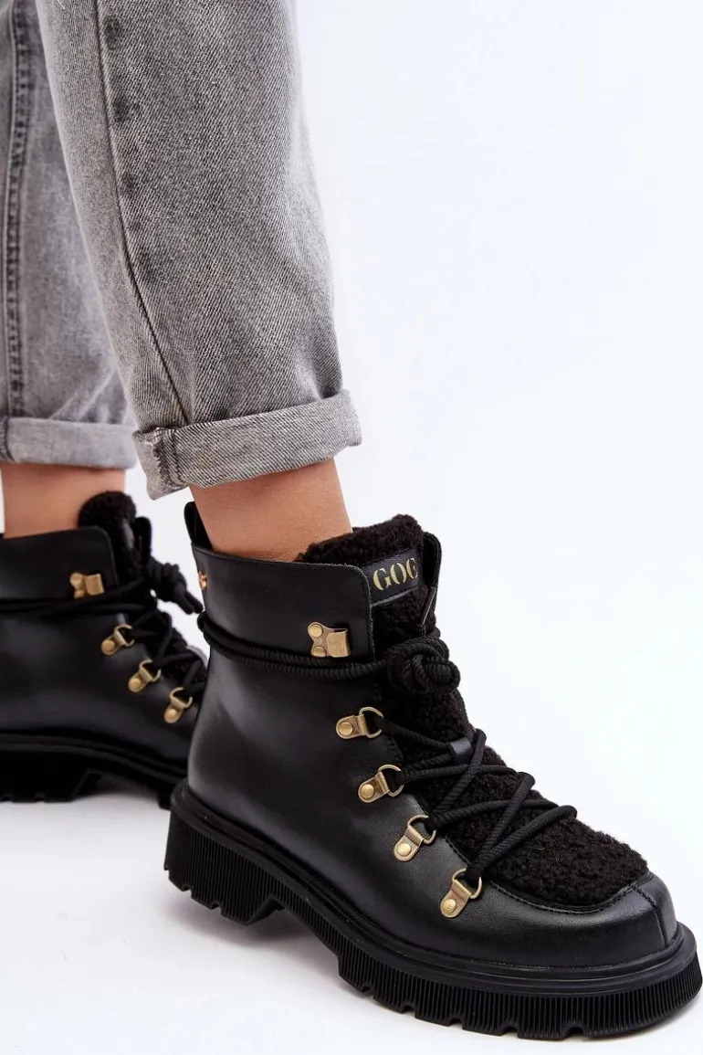 Skórzane Botki Trapery Damskie GOE MM2N4082 Czarne