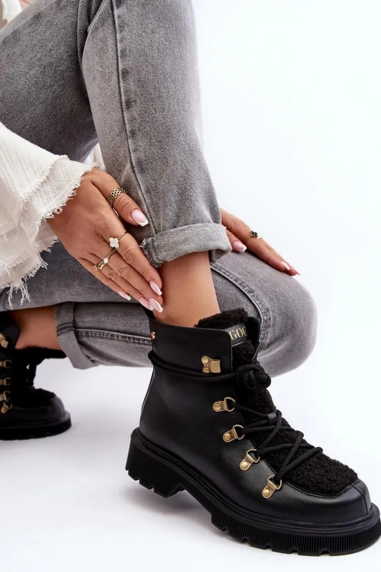 Skórzane Botki Trapery Damskie GOE MM2N4082 Czarne