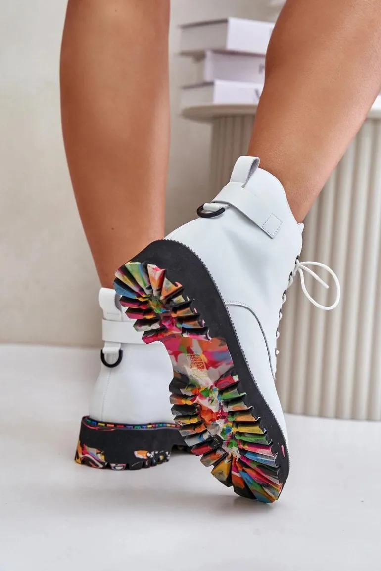 Skórzane Botki Trapery Damskie Na Zamek Artiker 55C0515 Białe