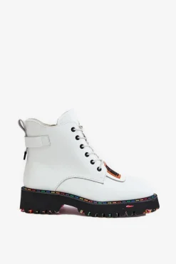 Skórzane Botki Trapery Damskie Na Zamek Artiker 55C0515 Białe