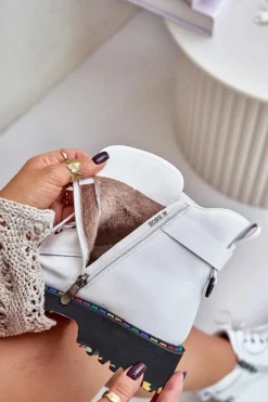 Skórzane Botki Trapery Damskie Na Zamek Artiker 55C0515 Białe