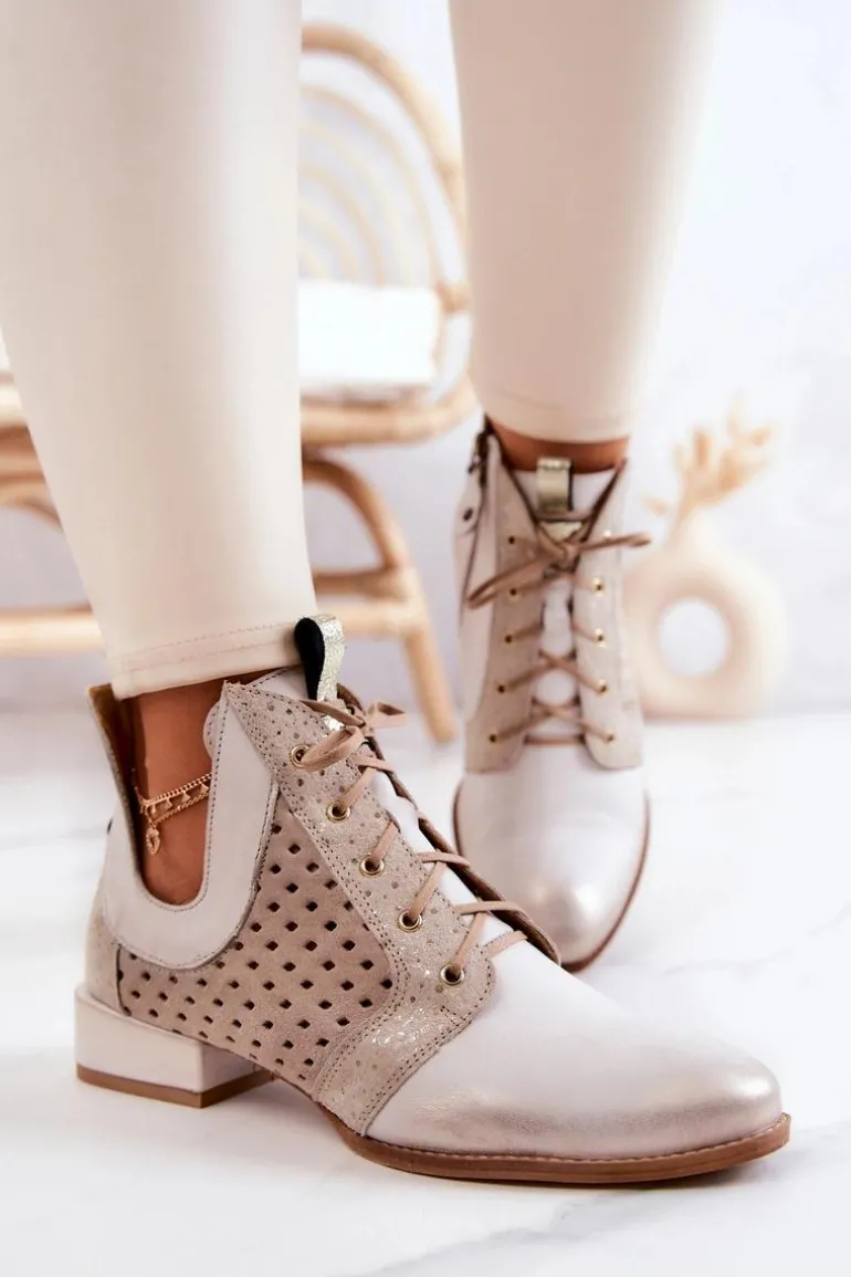 Skórzane Botki Trzewiki Maciejka 05541-25 Jasnobeżowe