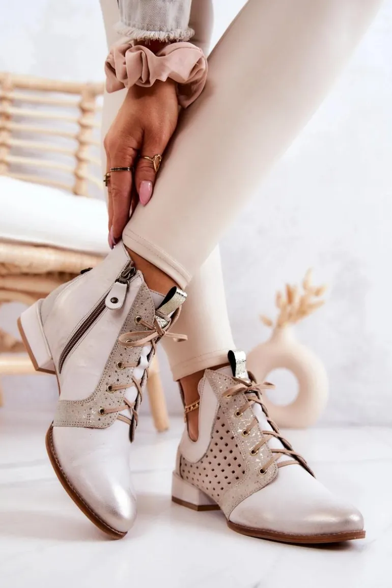 Skórzane Botki Trzewiki Maciejka 05541-25 Jasnobeżowe