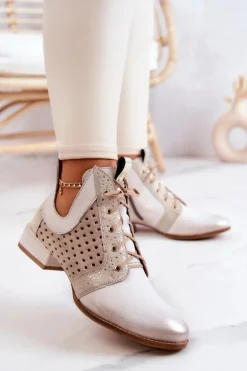 Skórzane Botki Trzewiki Maciejka 05541-25 Jasnobeżowe