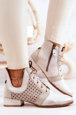 Skórzane Botki Trzewiki Maciejka 05541-25 Jasnobeżowe