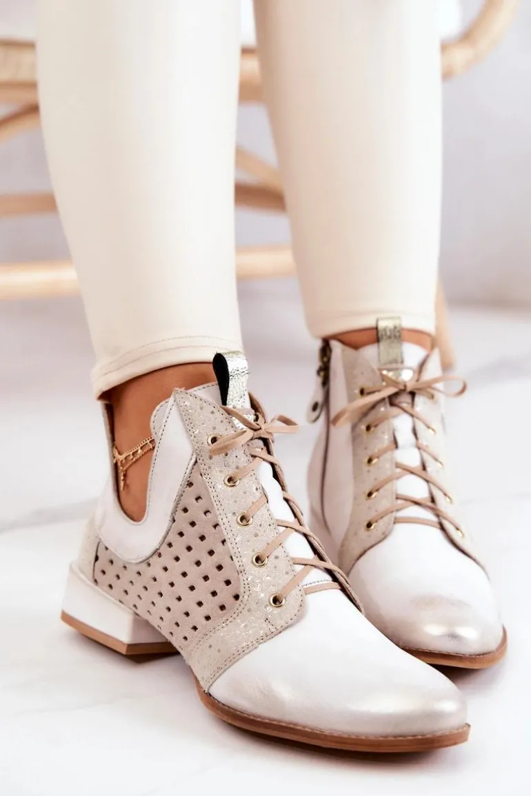 Skórzane Botki Trzewiki Maciejka 05541-25 Jasnobeżowe