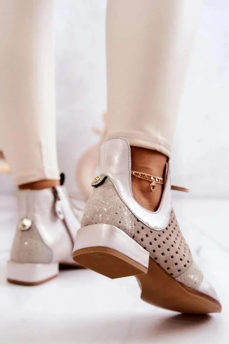 Skórzane Botki Trzewiki Maciejka 05541-25 Jasnobeżowe