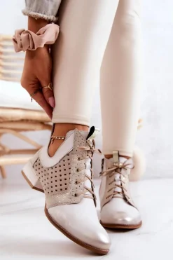 Skórzane Botki Trzewiki Maciejka 05541-25 Jasnobeżowe
