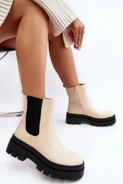 Skórzane Botki Workery Beżowe Loretta