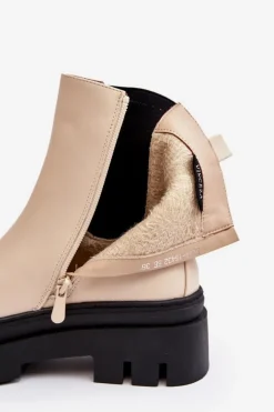 Skórzane Botki Workery Beżowe Loretta