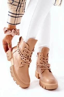 Skórzane Botki Workery Beżowe Izzy