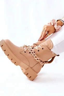 Skórzane Botki Workery Beżowe Izzy