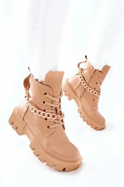 Skórzane Botki Workery Beżowe Izzy