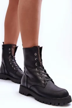 Skórzane Botki Workery Czarne Lonevis