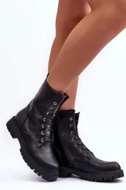 Skórzane Botki Workery Czarne Lonevis