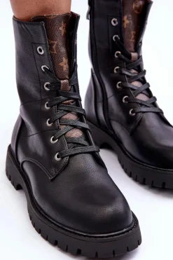 Skórzane Botki Workery Czarne Lonevis