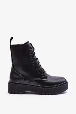 Skórzane Botki Workery Czarne Teflorna