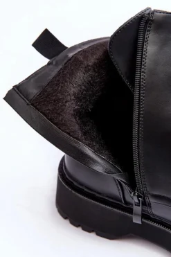 Skórzane Botki Workery Czarne Teflorna