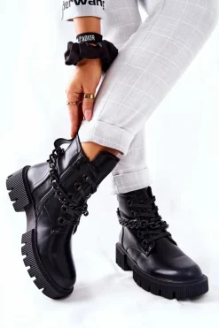 Skórzane Botki Workery Czarne Izzy