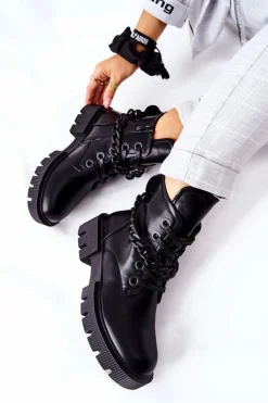 Skórzane Botki Workery Czarne Izzy