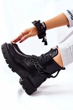 Skórzane Botki Workery Czarne Izzy