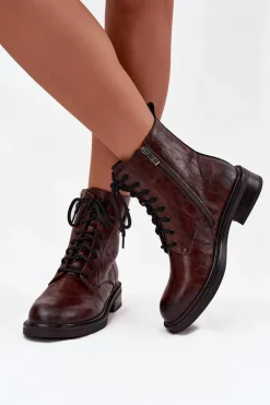 Skórzane Botki Workery Damskie Z Ozdobnym Detalem Maciejka K7180-01 Brązowe