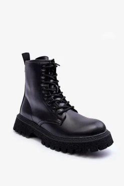 Skórzane Botki Workery Damskie Czarne Poonah