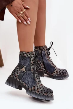 Skórzane Botki Workery Damskie Maciejka 07072-03 Multikolor