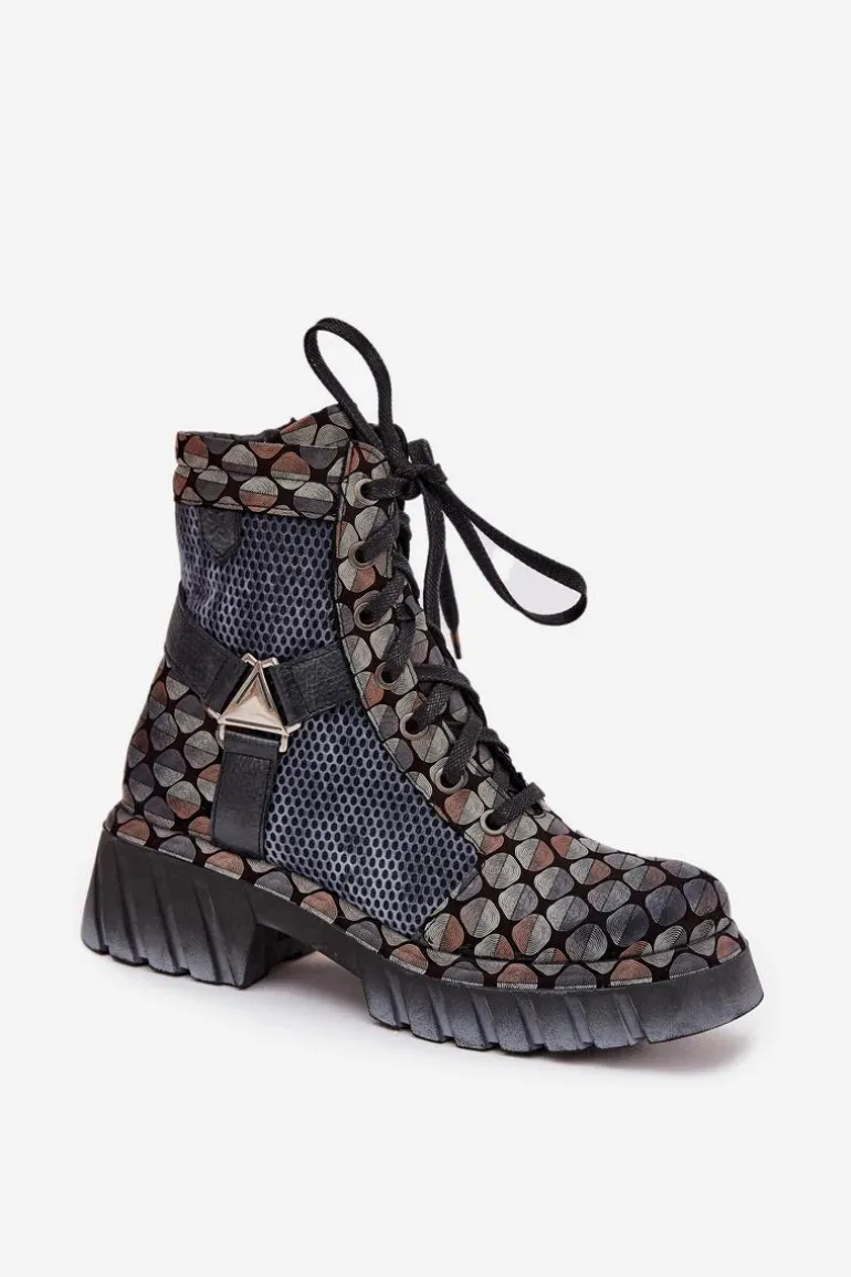 Skórzane Botki Workery Damskie Maciejka 07072-03 Multikolor