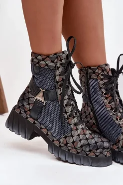 Skórzane Botki Workery Damskie Maciejka 07072-03 Multikolor