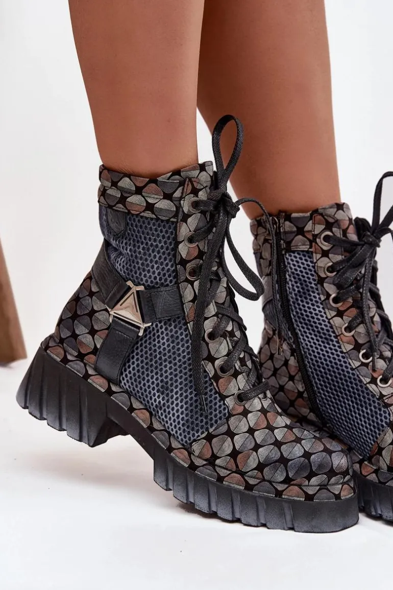 Skórzane Botki Workery Damskie Maciejka 07072-03 Multikolor