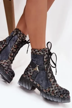 Skórzane Botki Workery Damskie Maciejka 07072-03 Multikolor