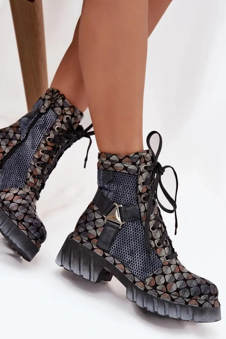 Skórzane Botki Workery Damskie Maciejka 07072-03 Multikolor