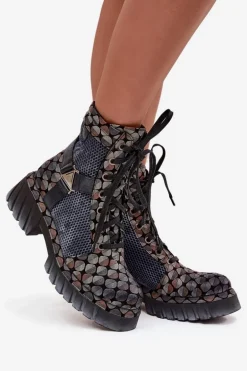 Skórzane Botki Workery Damskie Maciejka 07072-03 Multikolor