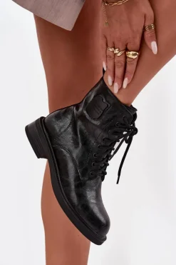 Skórzane Botki Workery Damskie Z Ozdobnym Detalem Maciejka K7180-01 Czarne