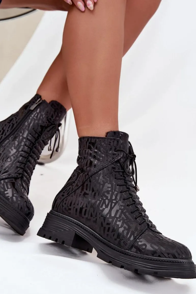 Skórzane Botki Workery Damskie Ocieplane Na Zamek Artiker 57C2257 Czarne