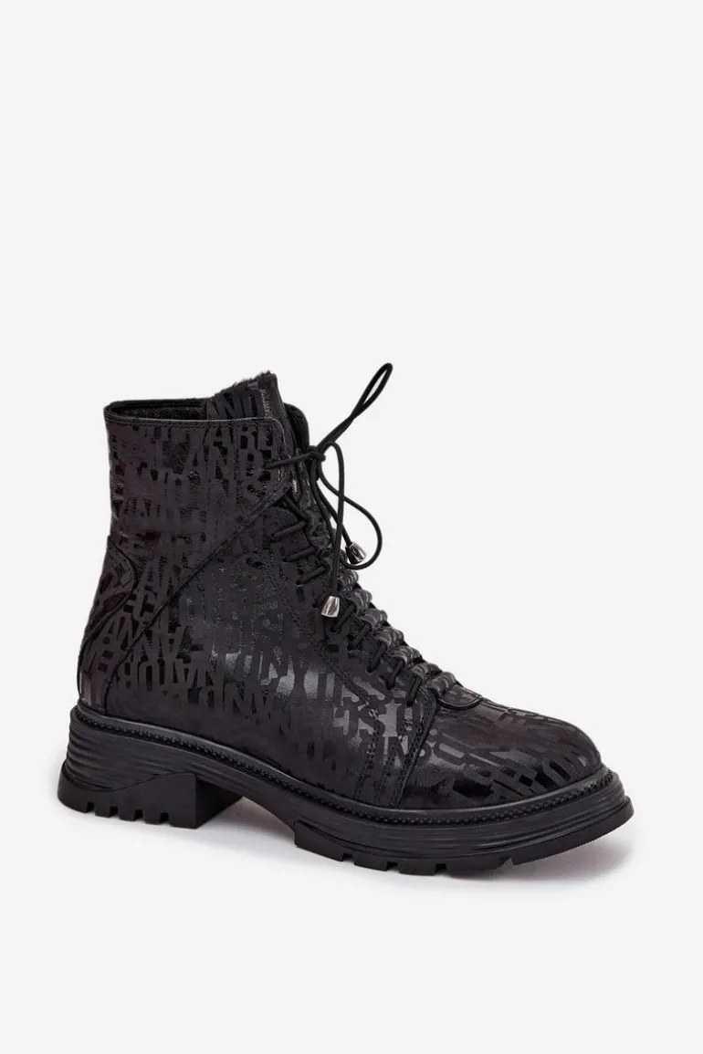 Skórzane Botki Workery Damskie Ocieplane Na Zamek Artiker 57C2257 Czarne