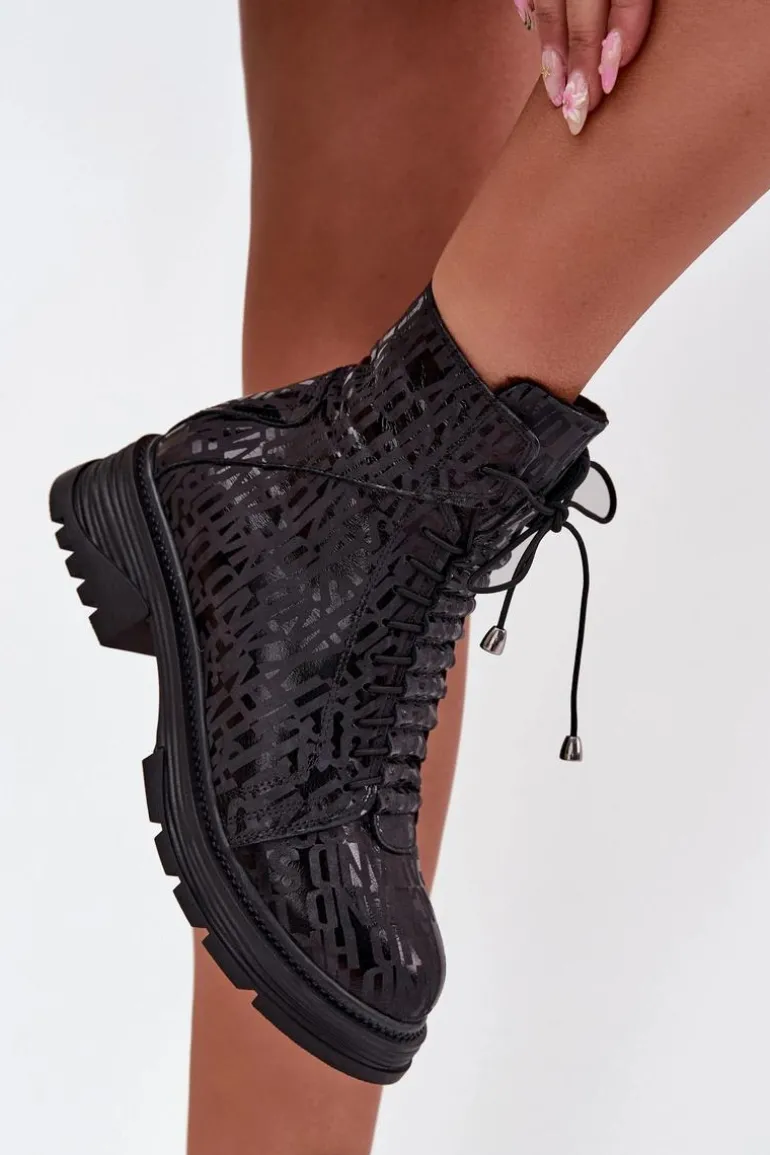 Skórzane Botki Workery Damskie Ocieplane Na Zamek Artiker 57C2257 Czarne