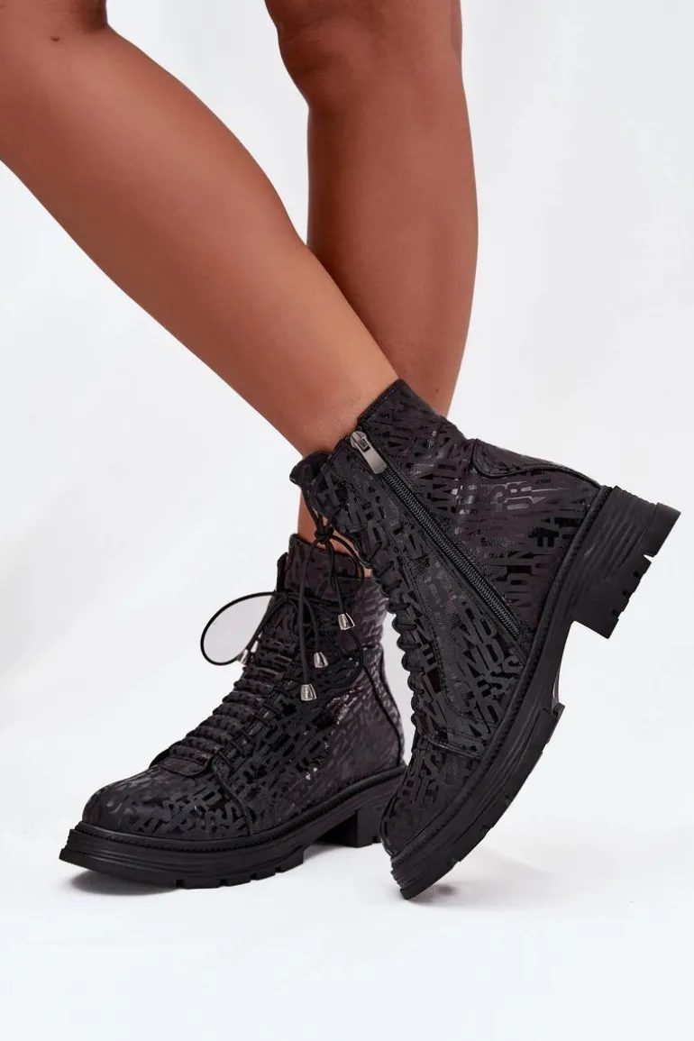 Skórzane Botki Workery Damskie Ocieplane Na Zamek Artiker 57C2257 Czarne