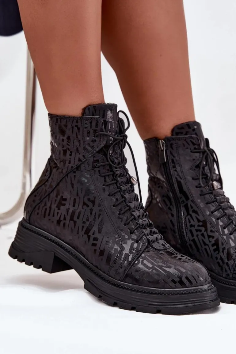 Skórzane Botki Workery Damskie Ocieplane Na Zamek Artiker 57C2257 Czarne