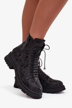 Skórzane Botki Workery Damskie Ocieplane Na Zamek Artiker 57C2257 Czarne