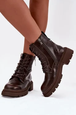 Skórzane Botki Workery Damskie Ocieplane Big Star SS274453 Brązowe