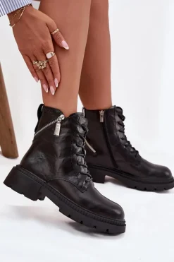 Skórzane Botki Workery Damskie Ocieplane Big Star SS274452 Czarne