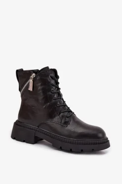 Skórzane Botki Workery Damskie Ocieplane Big Star SS274452 Czarne