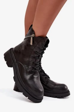 Skórzane Botki Workery Damskie Ocieplane Big Star SS274452 Czarne