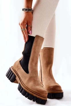 Skórzane Botki Workery Laura Messi Beżowe 2421