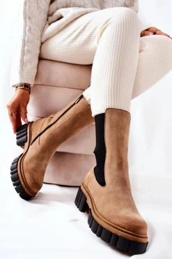 Skórzane Botki Workery Laura Messi Beżowe 2421